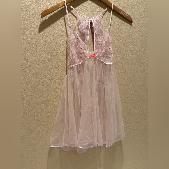 Victoria's Secret Sleepwear Women's Pink Mesh Babydoll Teddy Lace Nightie SzS - Picture 8 of 9